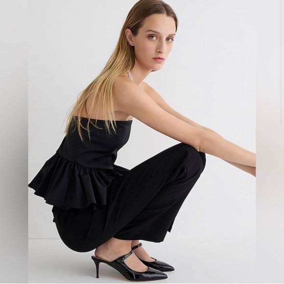 J Crew peplum, strapless, black crop top - Picture 1 of 5